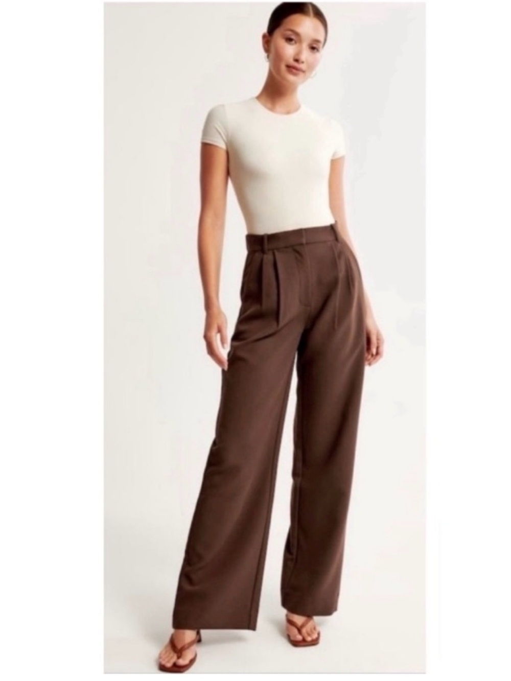 Abercrombie & Fitch Sloane Tailored Pants Brown Wide Leg Pleated Trouser XXS